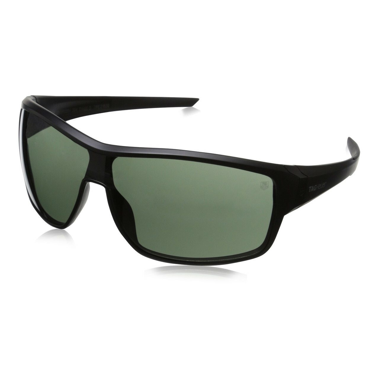 TAG Heuer 9224 304 Racer Sunglasses featuring black full-rim frames and green lenses, designed for style and comfort.